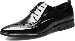 Men's High Gloss Oxford Lace Up Casual Loafers Business Trendy Patent Leather Dress Shoes