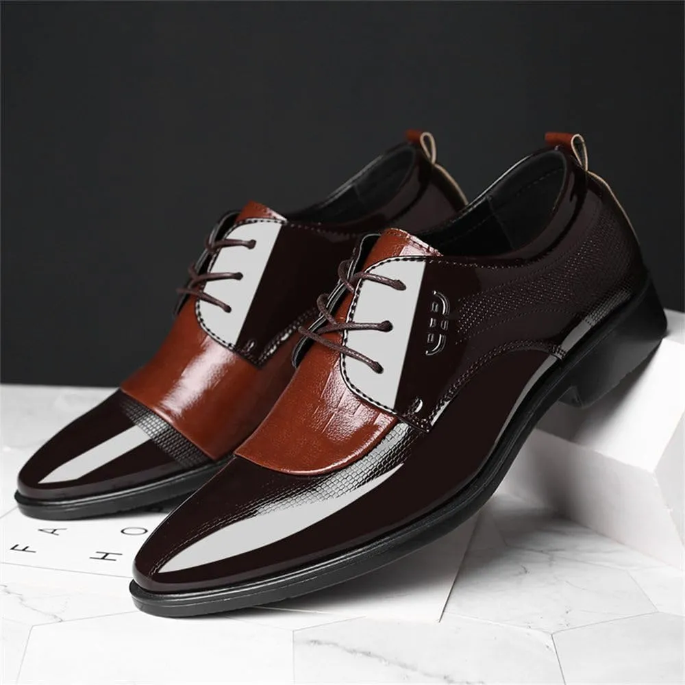 Men's High Gloss Oxford Lace Up Casual Loafers Business Trendy Patent Leather Dress Shoes