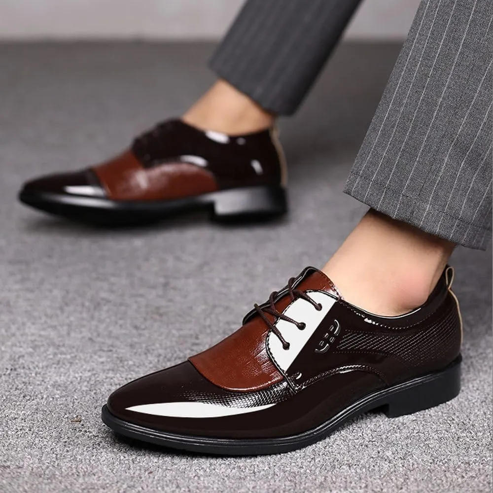 Men's High Gloss Oxford Lace Up Casual Loafers Business Trendy Patent Leather Dress Shoes