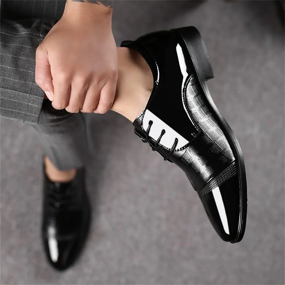 Men's High Gloss Oxford Lace Up Casual Loafers Business Trendy Patent Leather Dress Shoes