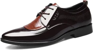 Men's High Gloss Oxford Lace Up Casual Loafers Business Trendy Patent Leather Dress Shoes