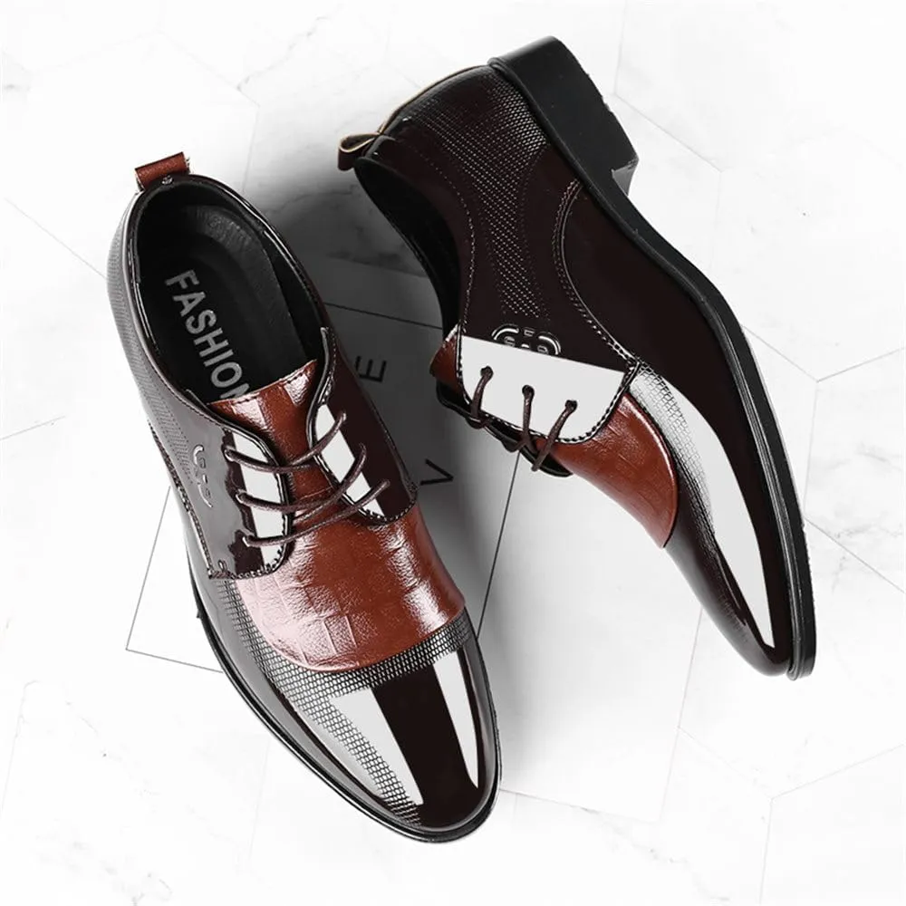 Men's High Gloss Oxford Lace Up Casual Loafers Business Trendy Patent Leather Dress Shoes