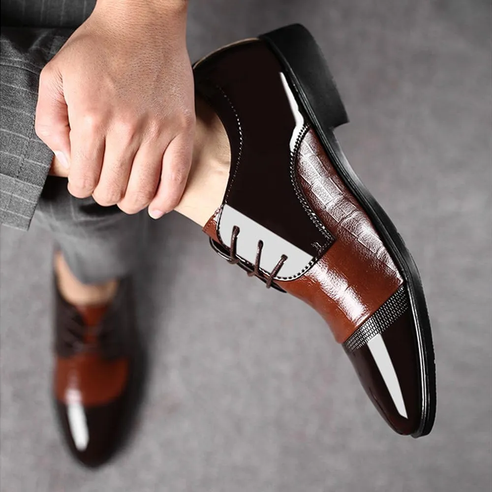 Men's High Gloss Oxford Lace Up Casual Loafers Business Trendy Patent Leather Dress Shoes