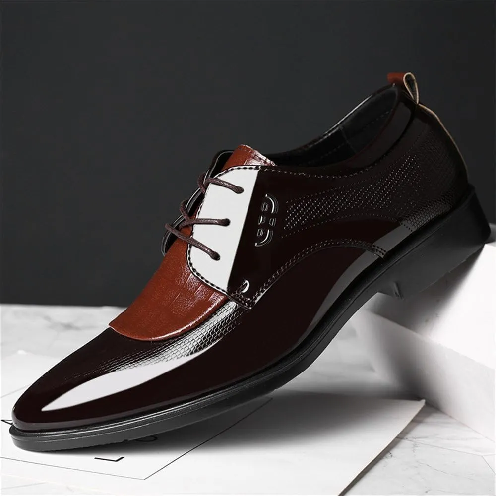 Men's High Gloss Oxford Lace Up Casual Loafers Business Trendy Patent Leather Dress Shoes