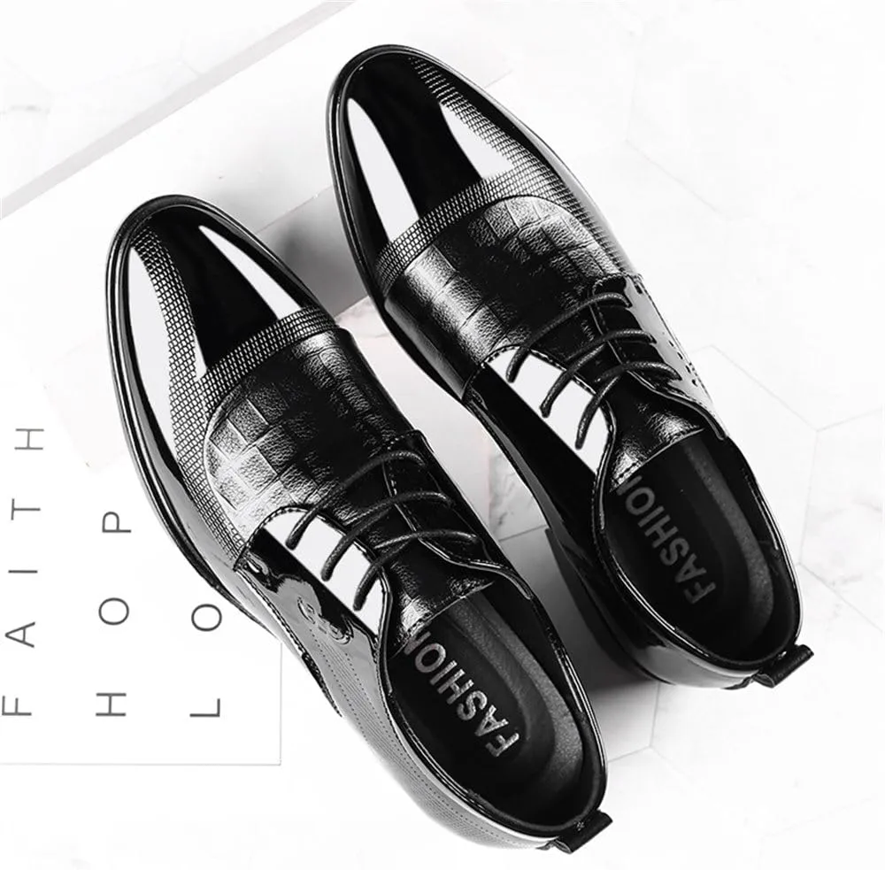 Men's High Gloss Oxford Lace Up Casual Loafers Business Trendy Patent Leather Dress Shoes
