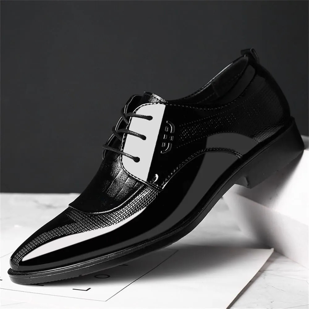 Men's High Gloss Oxford Lace Up Casual Loafers Business Trendy Patent Leather Dress Shoes