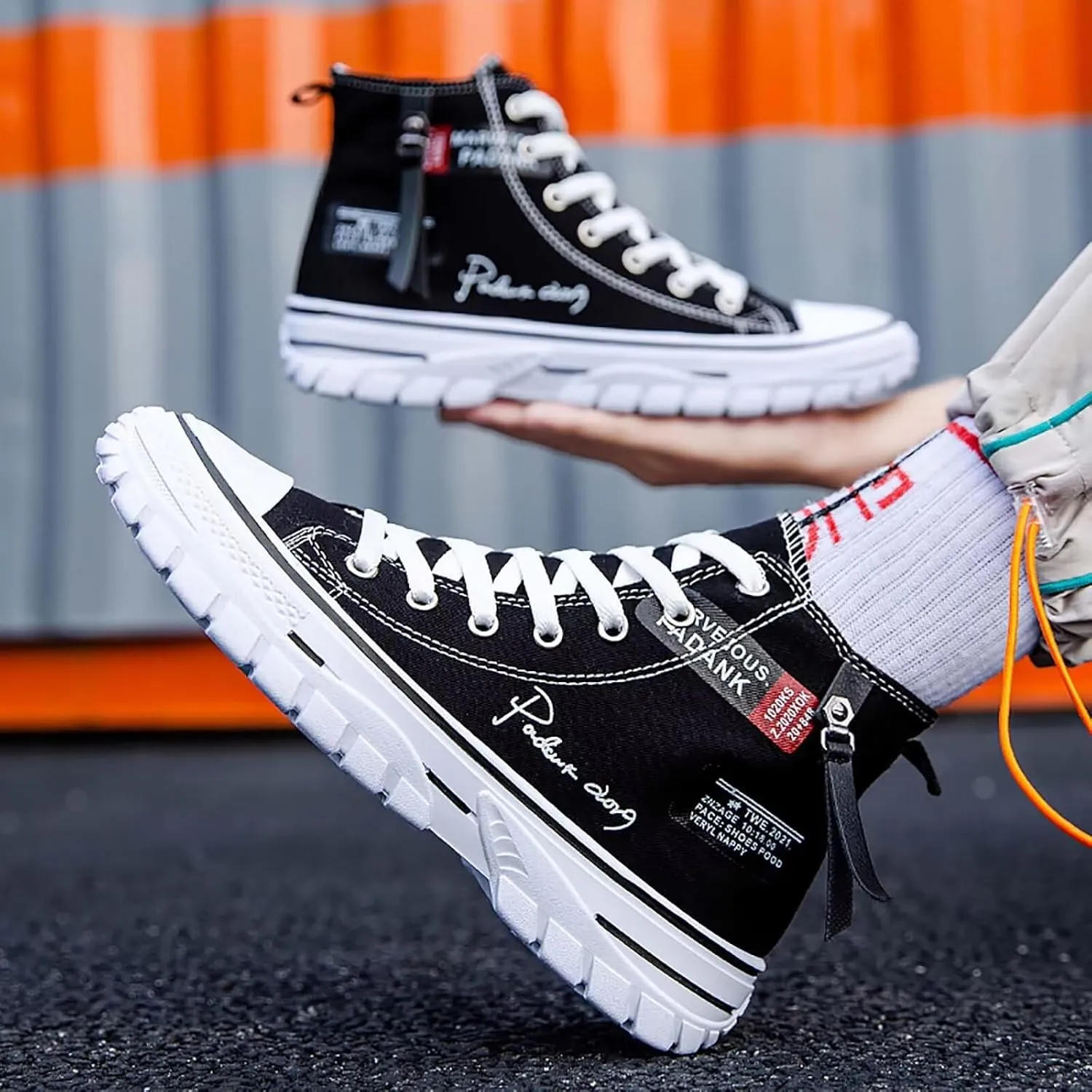 Men's High Top Canvas Shoes Casual Walking Skate Sneakers for Men Fashion Trendy Comfort Shoes with Soft Out-Sole