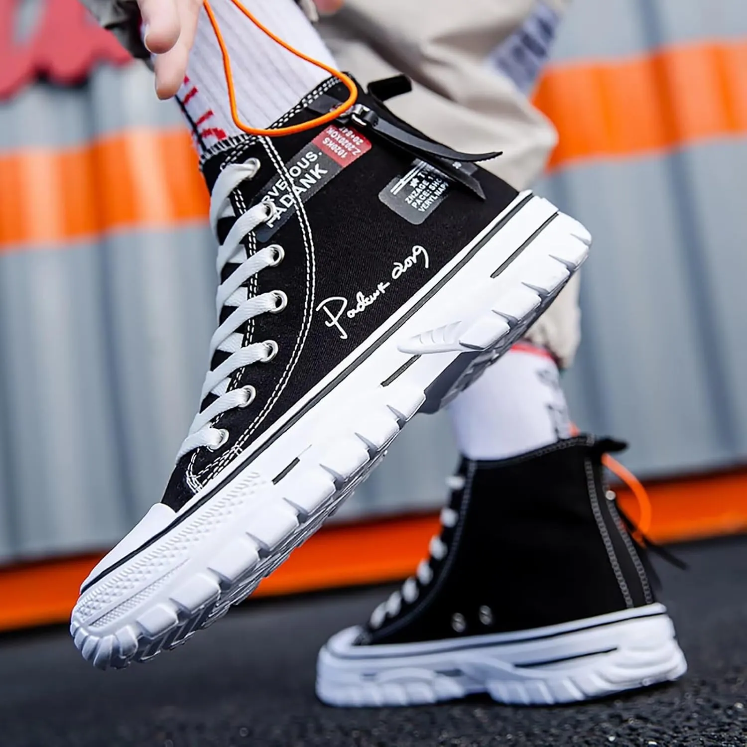 Men's High Top Canvas Shoes Casual Walking Skate Sneakers for Men Fashion Trendy Comfort Shoes with Soft Out-Sole