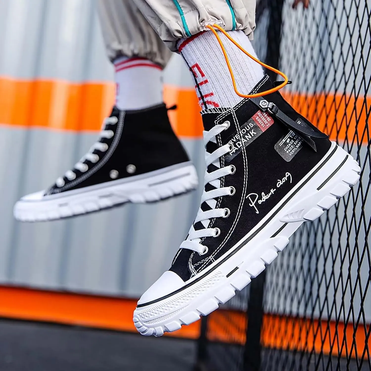 Men's High Top Canvas Shoes Casual Walking Skate Sneakers for Men Fashion Trendy Comfort Shoes with Soft Out-Sole
