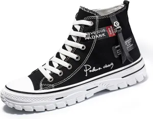 Men's High Top Canvas Shoes Casual Walking Skate Sneakers for Men Fashion Trendy Comfort Shoes with Soft Out-Sole