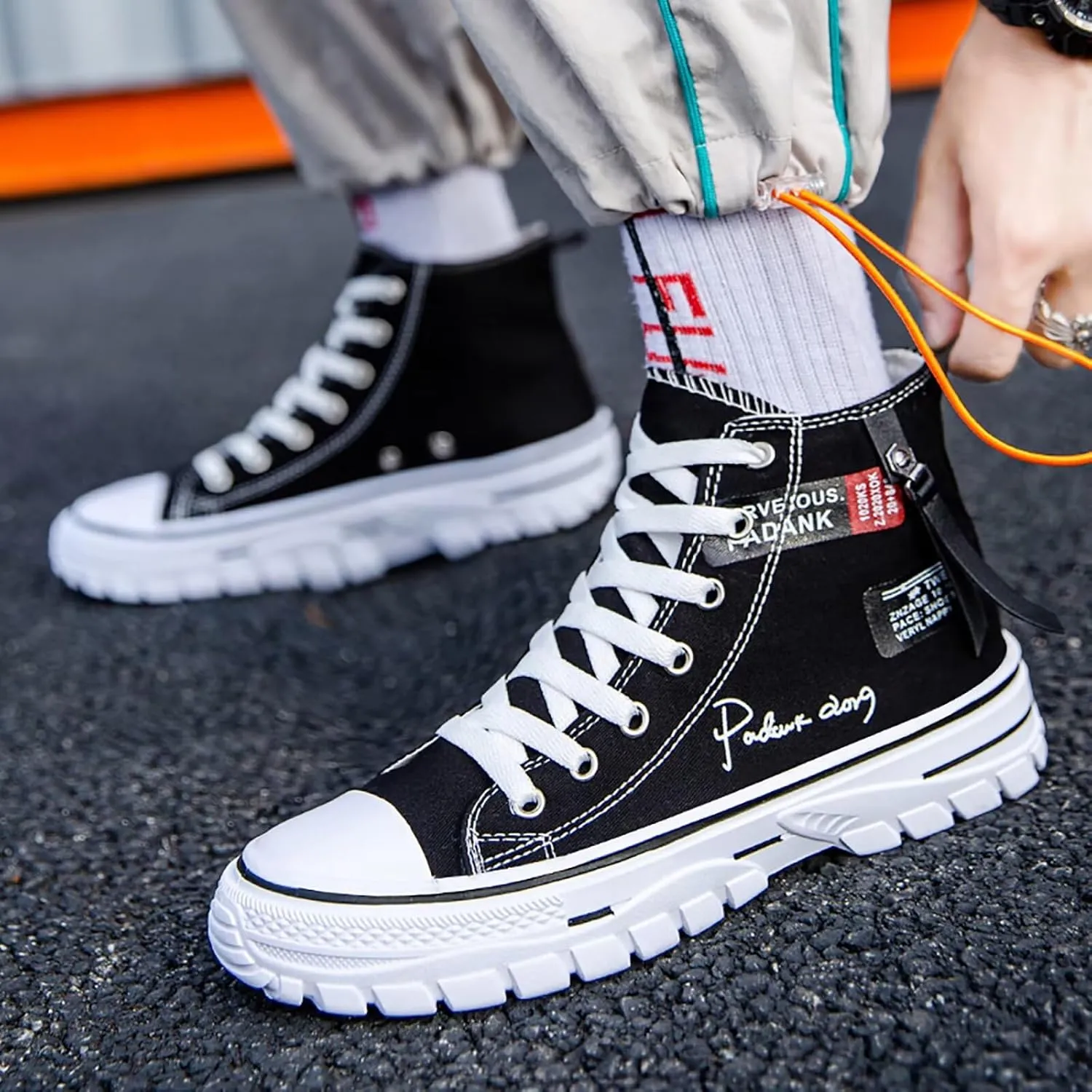 Men's High Top Canvas Shoes Casual Walking Skate Sneakers for Men Fashion Trendy Comfort Shoes with Soft Out-Sole