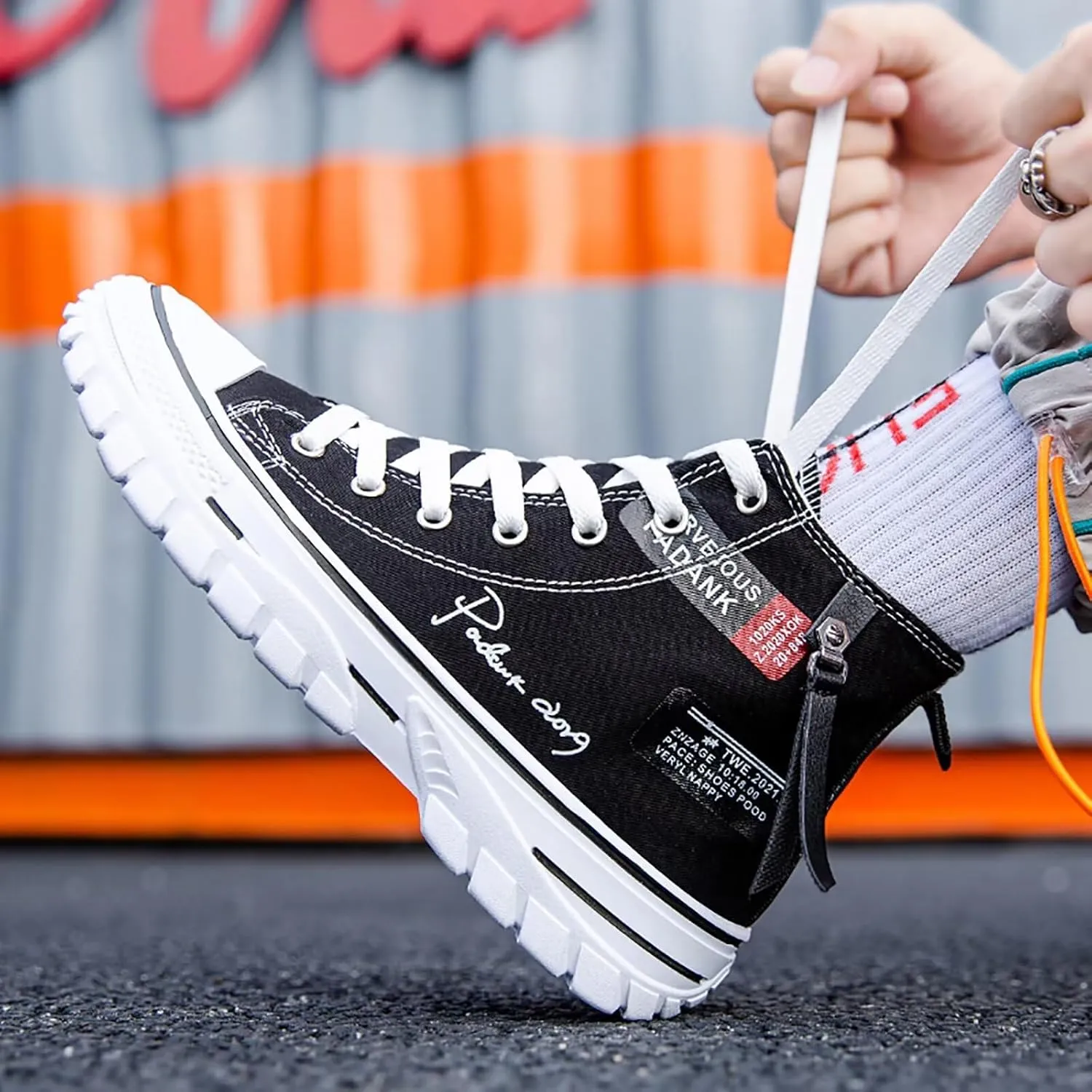 Men's High Top Canvas Shoes Casual Walking Skate Sneakers for Men Fashion Trendy Comfort Shoes with Soft Out-Sole