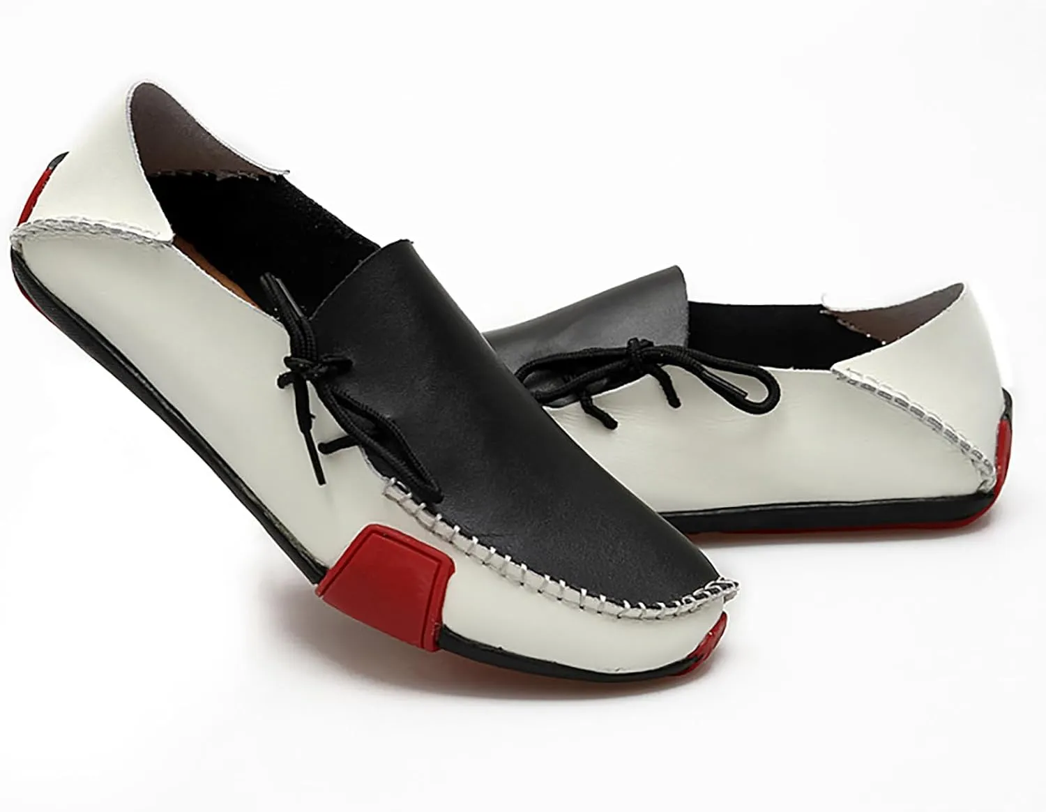 Men's Leather Handmade Penny Loafers Casual Side Lace Up Slip On Moccasins Comfort Dress Boat Shoes Non-Slip Light-Weight Flats Driving Shoes