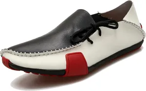 Men's Leather Handmade Penny Loafers Casual Side Lace Up Slip On Moccasins Comfort Dress Boat Shoes Non-Slip Light-Weight Flats Driving Shoes