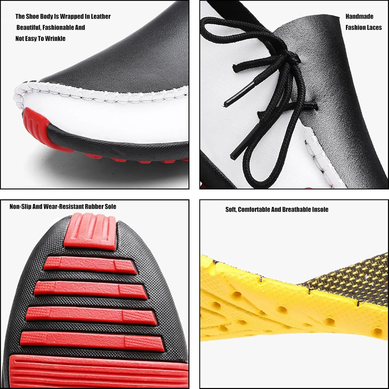Men's Leather Handmade Penny Loafers Casual Side Lace Up Slip On Moccasins Comfort Dress Boat Shoes Non-Slip Light-Weight Flats Driving Shoes