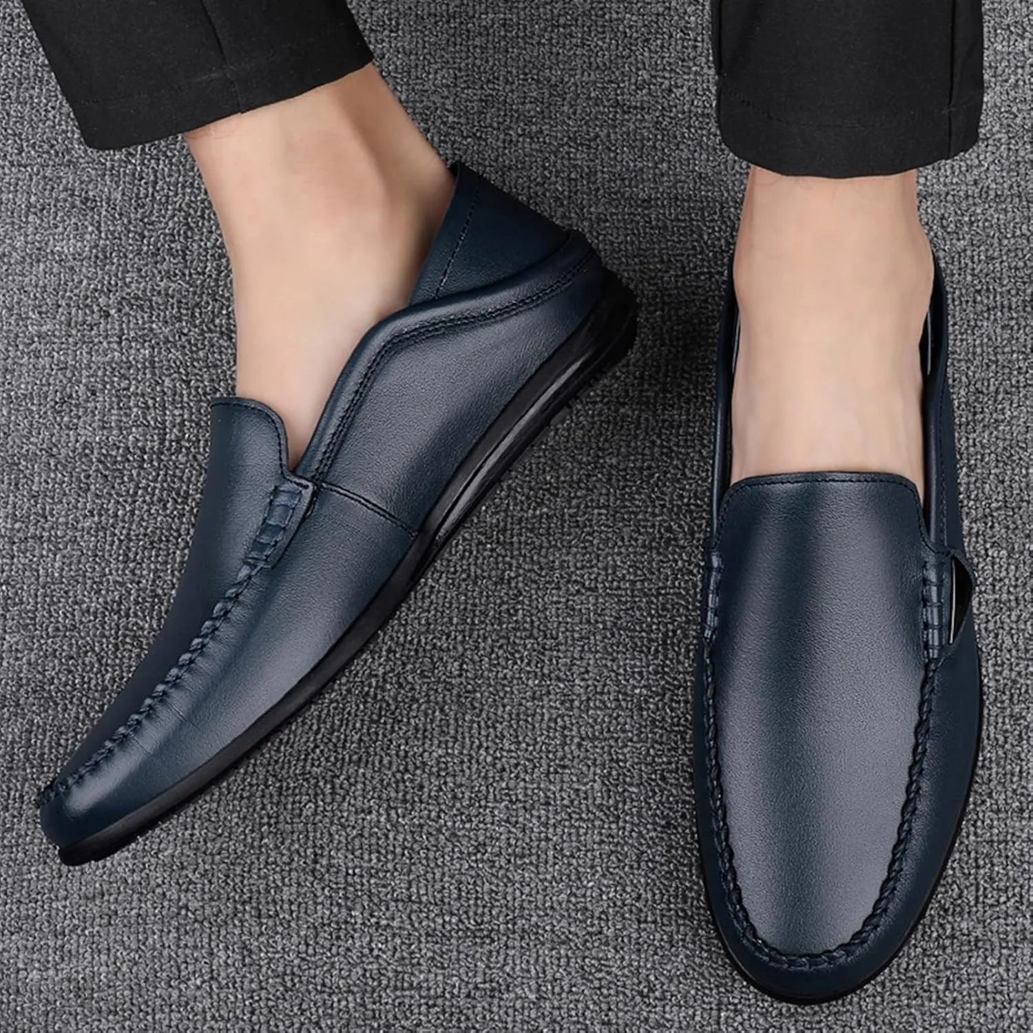 Men's Leather Loafers – Comfortable Slip-On Moccasins with Anti-Slip Sole, Lightweight and Resistant for Prom and Casual Walking