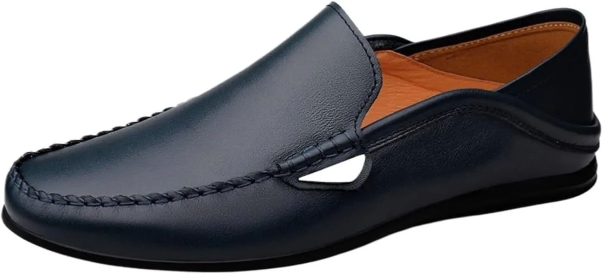 Men's Leather Loafers – Comfortable Slip-On Moccasins with Anti-Slip Sole, Lightweight and Resistant for Prom and Casual Walking