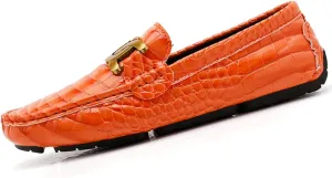 Men's Loafers Casual Slip On Loafers with Crocodile Embossed Metal Buckle Black Penny Loafers Comfortable Lightweight Driving Boat Shoes