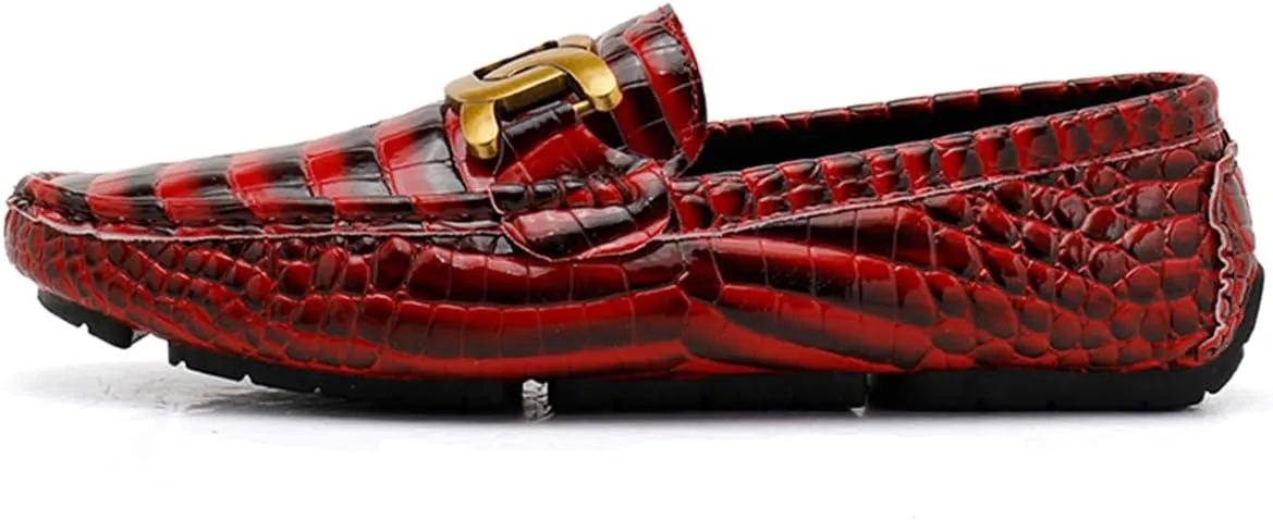 Men's Loafers Casual Slip On Loafers with Crocodile Embossed Metal Buckle Black Penny Loafers Comfortable Lightweight Driving Boat Shoes