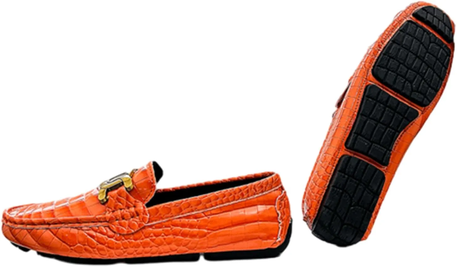 Men's Loafers Casual Slip On Loafers with Crocodile Embossed Metal Buckle Black Penny Loafers Comfortable Lightweight Driving Boat Shoes