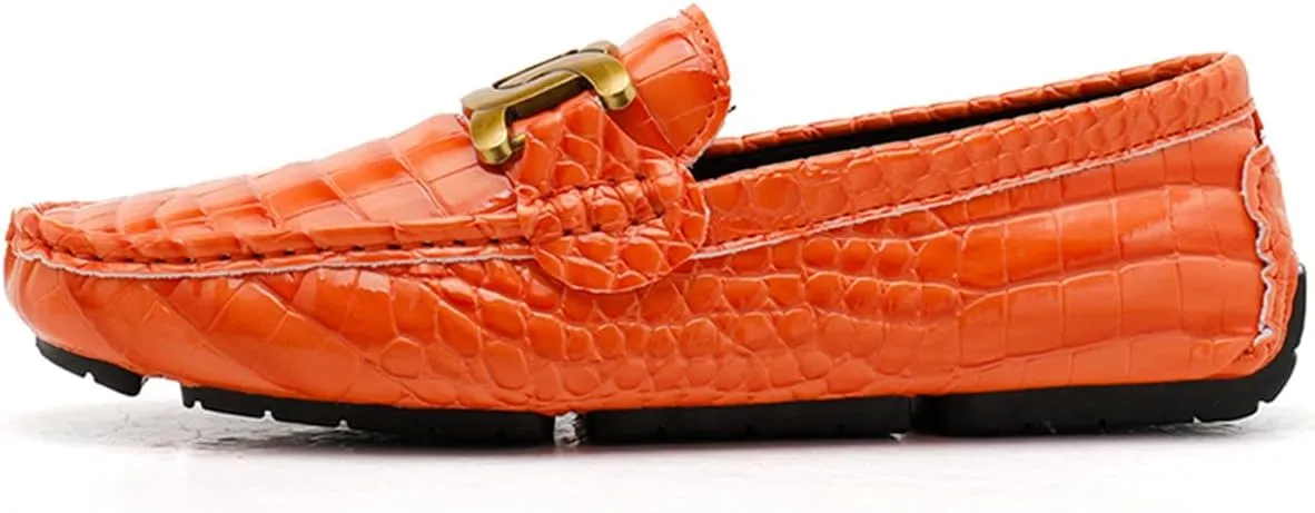 Men's Loafers Casual Slip On Loafers with Crocodile Embossed Metal Buckle Black Penny Loafers Comfortable Lightweight Driving Boat Shoes