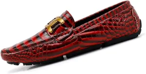 Men's Loafers Casual Slip On Loafers with Crocodile Embossed Metal Buckle Black Penny Loafers Comfortable Lightweight Driving Boat Shoes