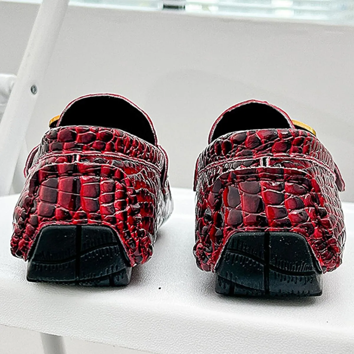 Men's Loafers Casual Slip On Loafers with Crocodile Embossed Metal Buckle Black Penny Loafers Comfortable Lightweight Driving Boat Shoes