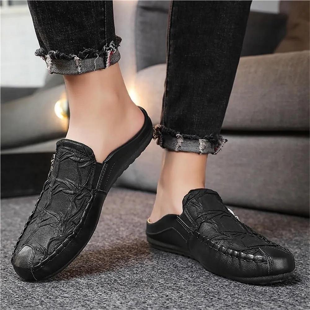Mens Loafers Shoe Solid Color Stitching Details with Zipper Slippers Anti-Slip Lightweight Flat Heel