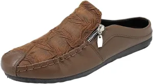 Mens Loafers Shoe Solid Color Stitching Details with Zipper Slippers Anti-Slip Lightweight Flat Heel