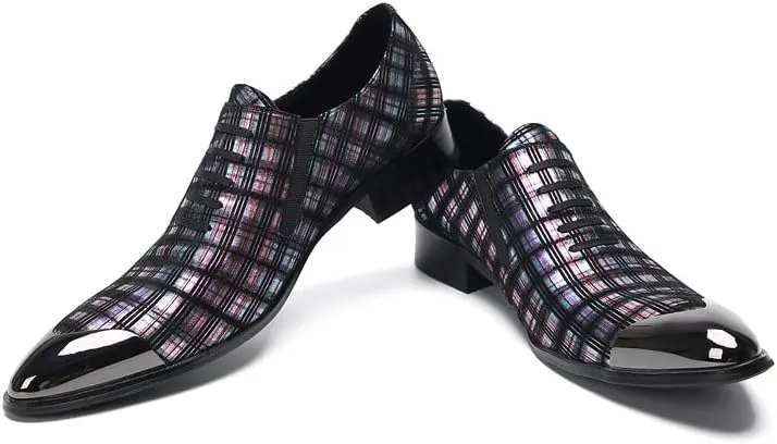 Mens Loafers Slip On Casual Dress Leather Metal Tip Toe Stripes Walking Shoes Fashion Handmade Party Prom Shoes for Men