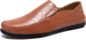 Men's Loafers Vegan Leather Stitching Details Round Toe Breathable Anti-Slip Flat Heel Resistant Party Slip On