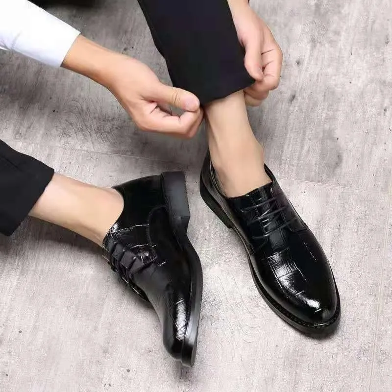 Mens Loafers Wedding Classic Lace Up Low Top Leather Dress Shoes Social Faux Patent Leather Oxford Dress Shoes