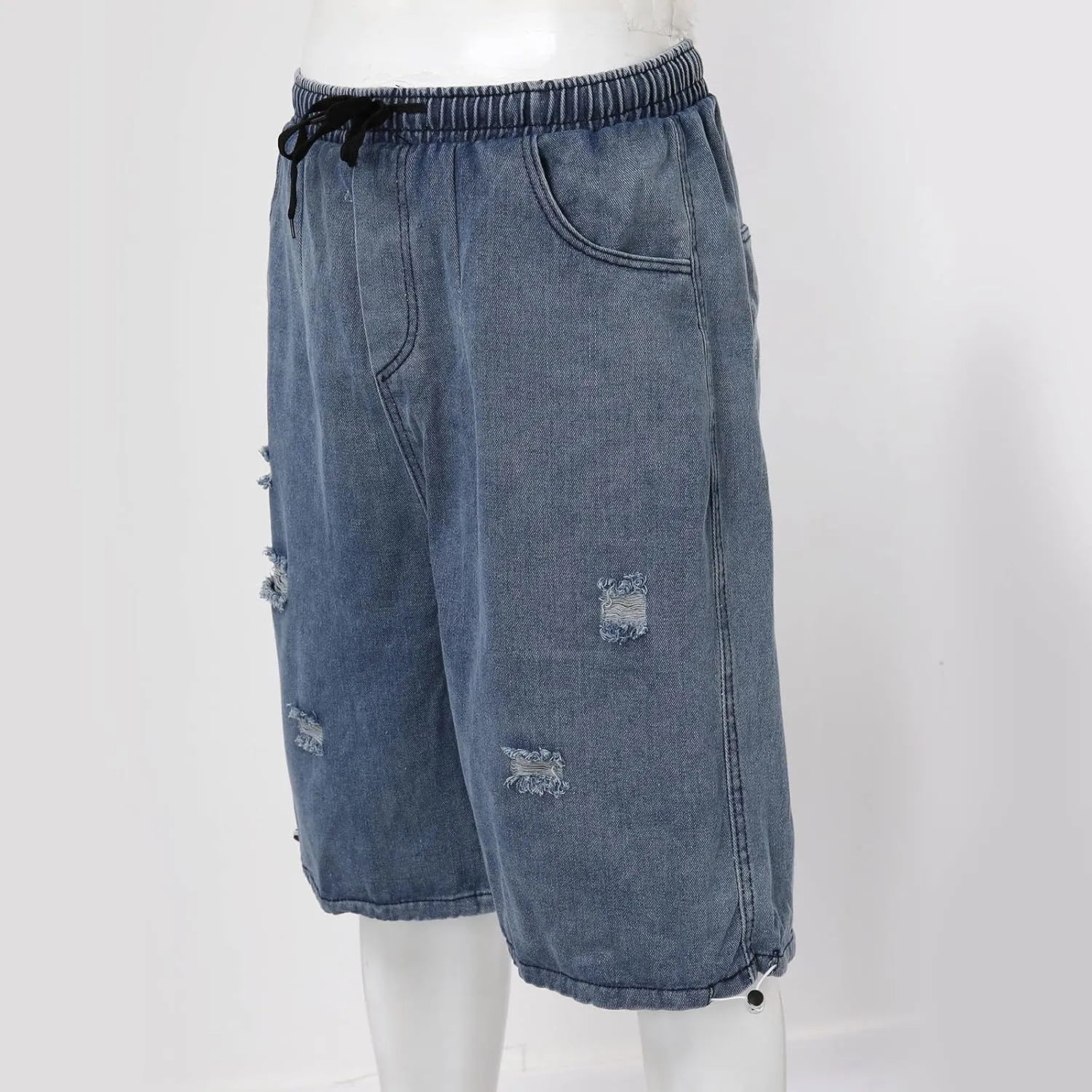 Men's Loose Y2K Hip Hop Mid Jean Shorts Work Denim Shorts with Pockets Casual Summer Streetwear Clothes