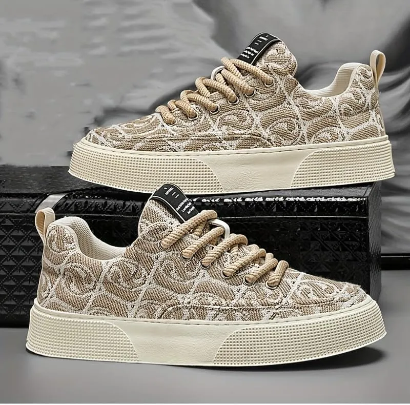 Men's Low-Top Canvas Sneakers - Stylish & Comfortable, Thick Rubber Sole Casual Shoes with Lace-Up Closure for Casual Attire, Hiking & Running
