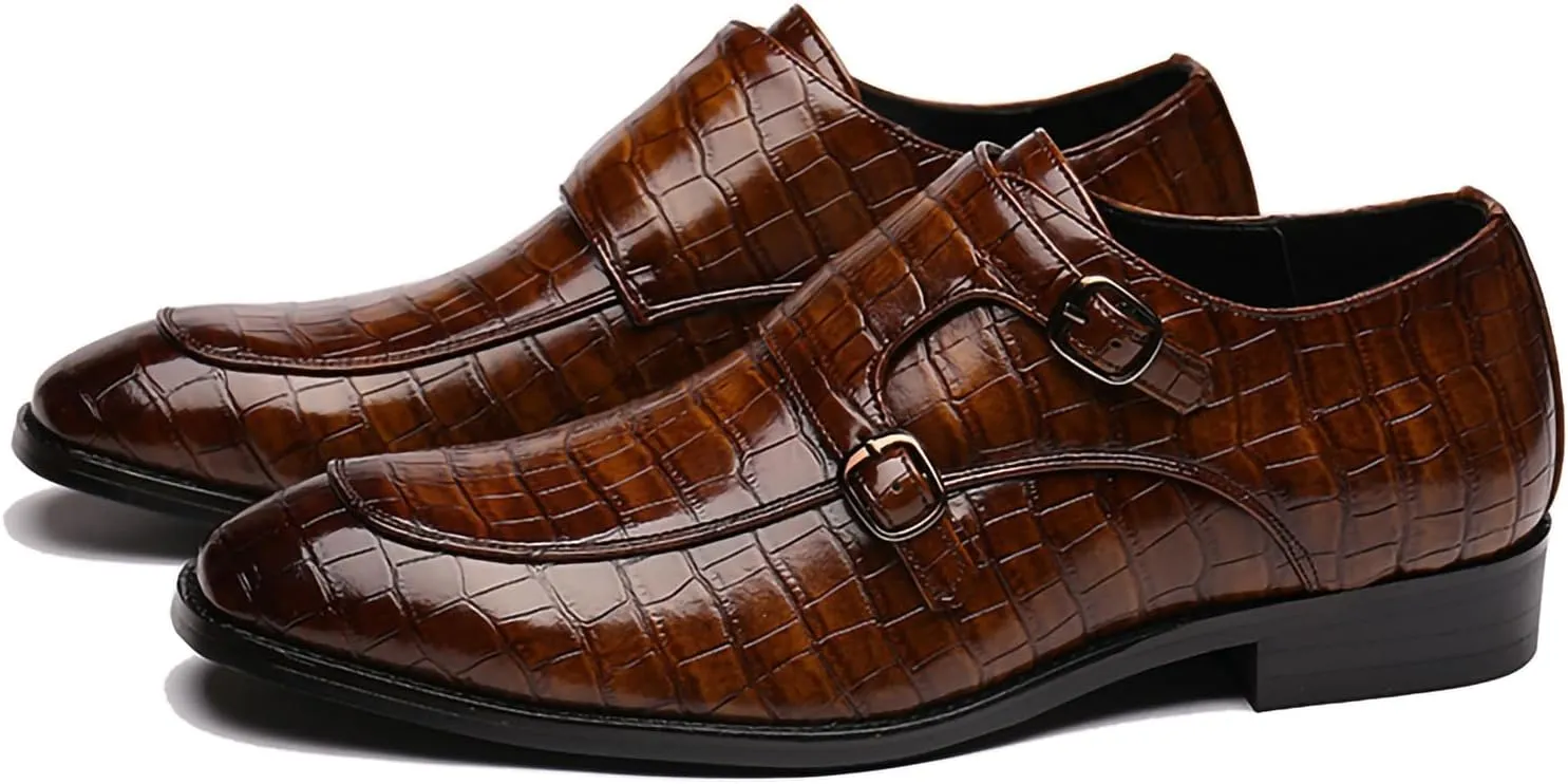 Men's Monk Strap Slip-On Loafers Premium PU Leather Oxford Dress Shoes Comfortable Business Casual Footwear Formal & Office Wear