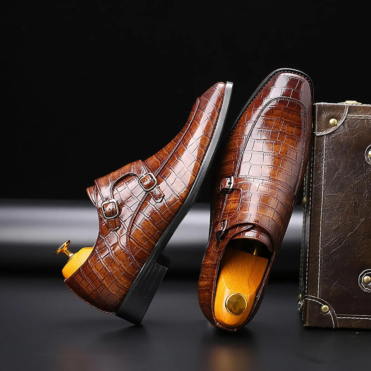 Men's Monk Strap Slip-On Loafers Premium PU Leather Oxford Dress Shoes Comfortable Business Casual Footwear Formal & Office Wear