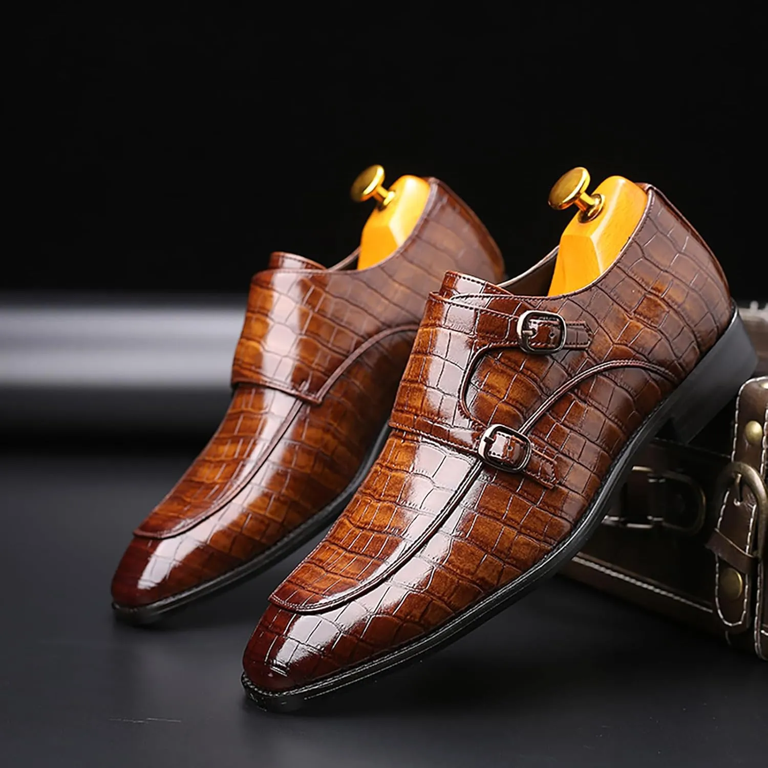 Men's Monk Strap Slip-On Loafers Premium PU Leather Oxford Dress Shoes Comfortable Business Casual Footwear Formal & Office Wear