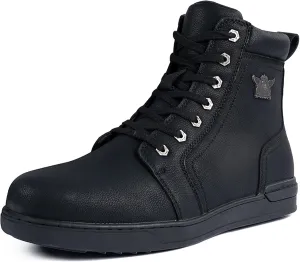 Men's Motorcycle Riding Shoes Street Riding Shoes Breathable Biker Boots Sneakers Powersports Footwear, Black Faux Leather Lace Up Shoes with Ankle Support for Men, Anti-Slip Sole, Side Zipper