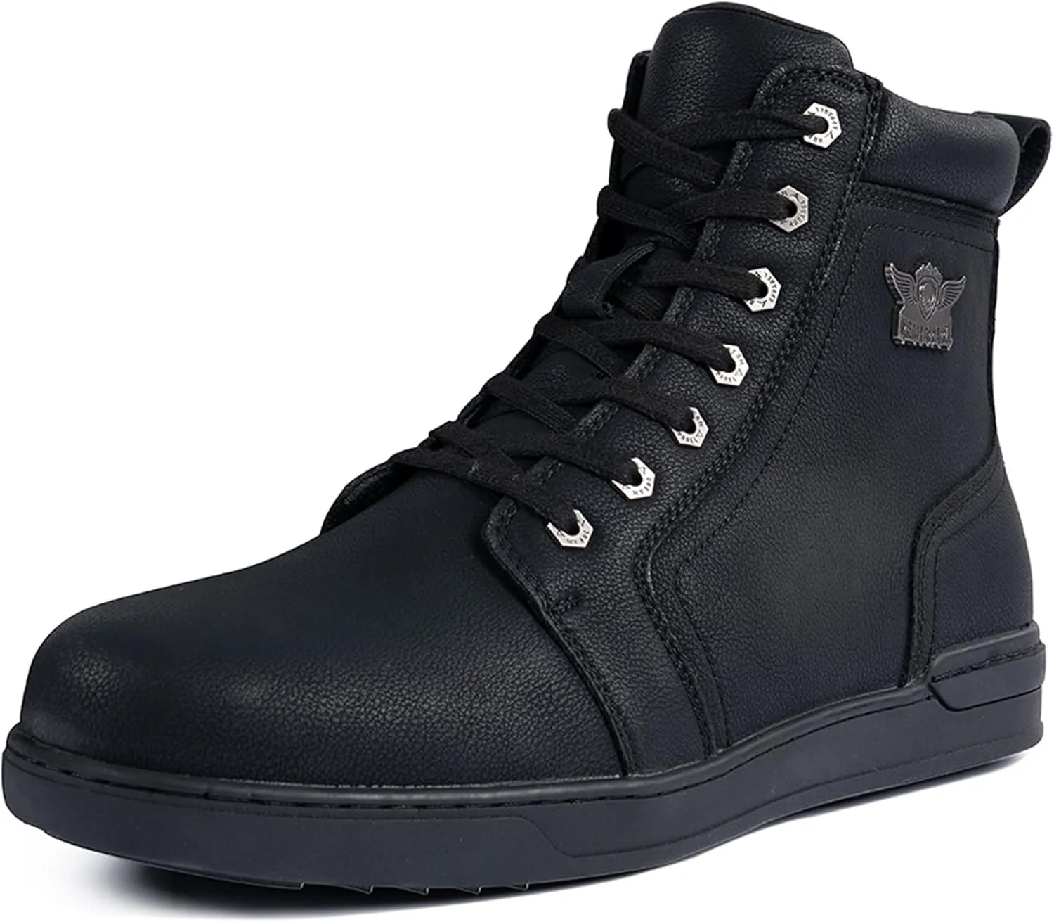 Men's Motorcycle Riding Shoes Street Riding Shoes Breathable Biker Boots Sneakers Powersports Footwear, Black Faux Leather Lace Up Shoes with Ankle Support for Men, Anti-Slip Sole, Side Zipper