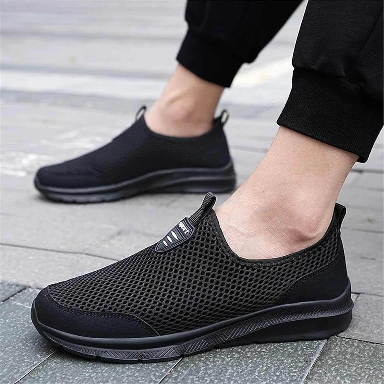 Mens Non Slip Walking Sneakers Lightweight Breathable Slip on Running Shoes Athletic Gym Tennis Shoes for Men