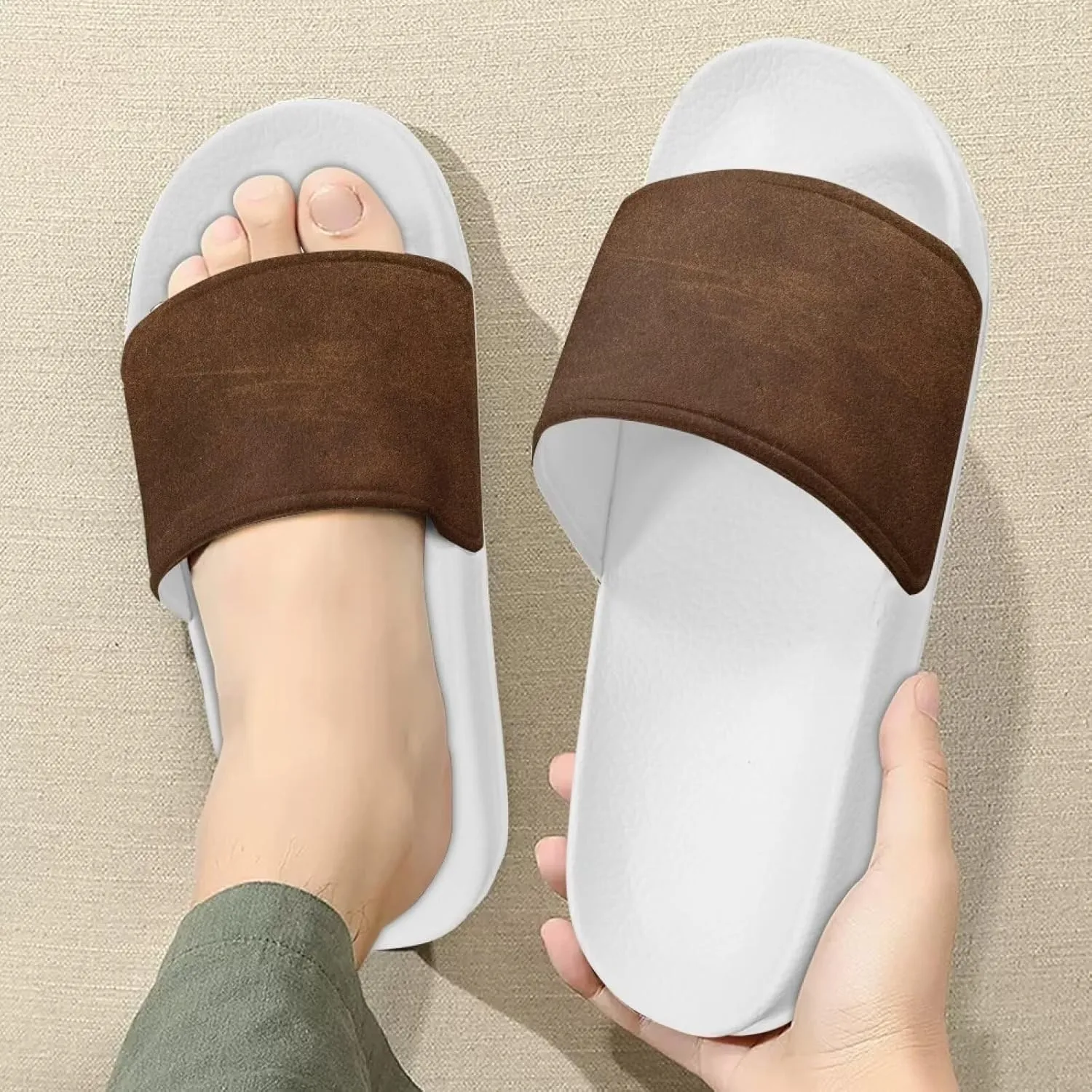 Mens Open Toe Sport Sandals Non-Slip Cozy Shower Shoes Comfortable Peep Toe Slide Sandals Single Band Plain Ultimate Comfort Slippers for Summer