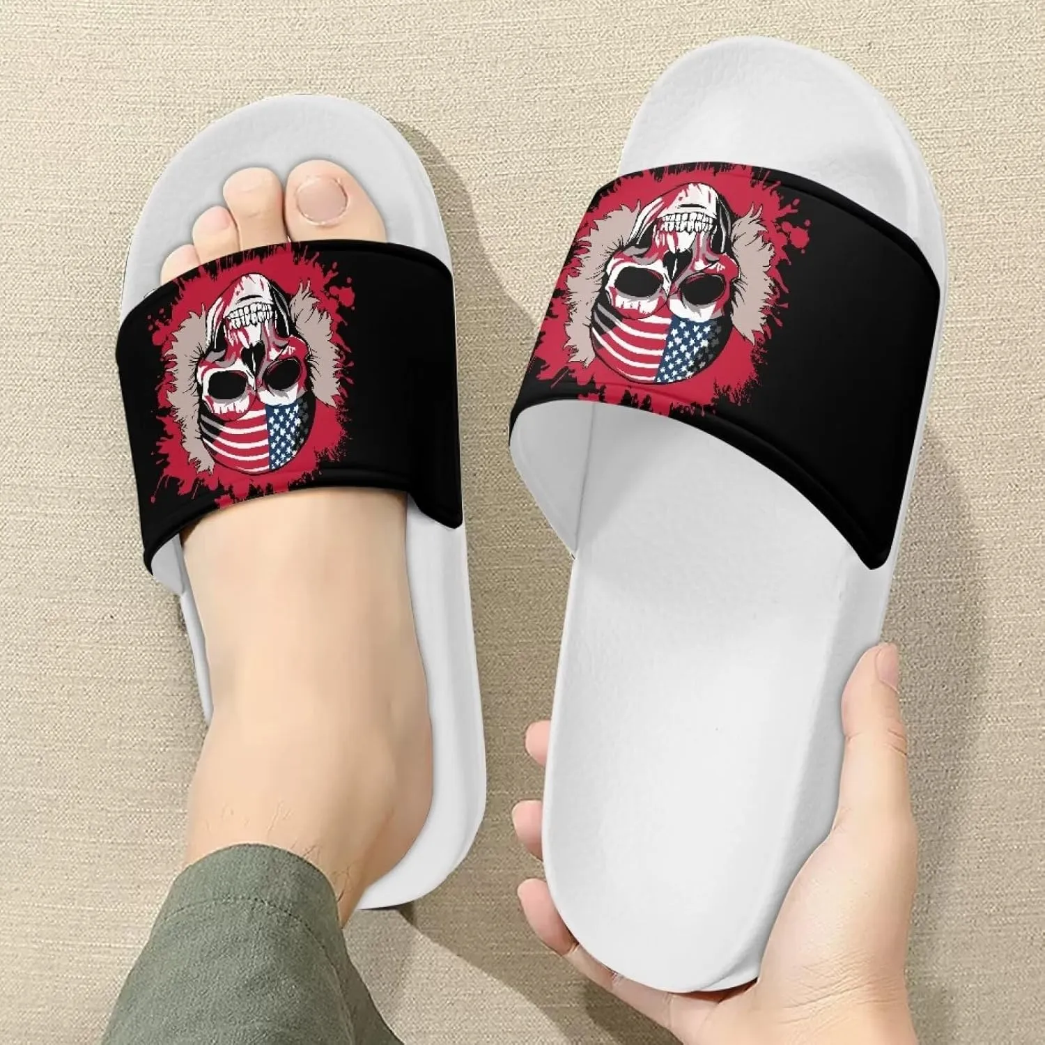 Mens Open Toe Sport Sandals Non-Slip Cozy Shower Shoes Comfortable Peep Toe Slide Sandals Single Band Plain Ultimate Comfort Slippers for Summer