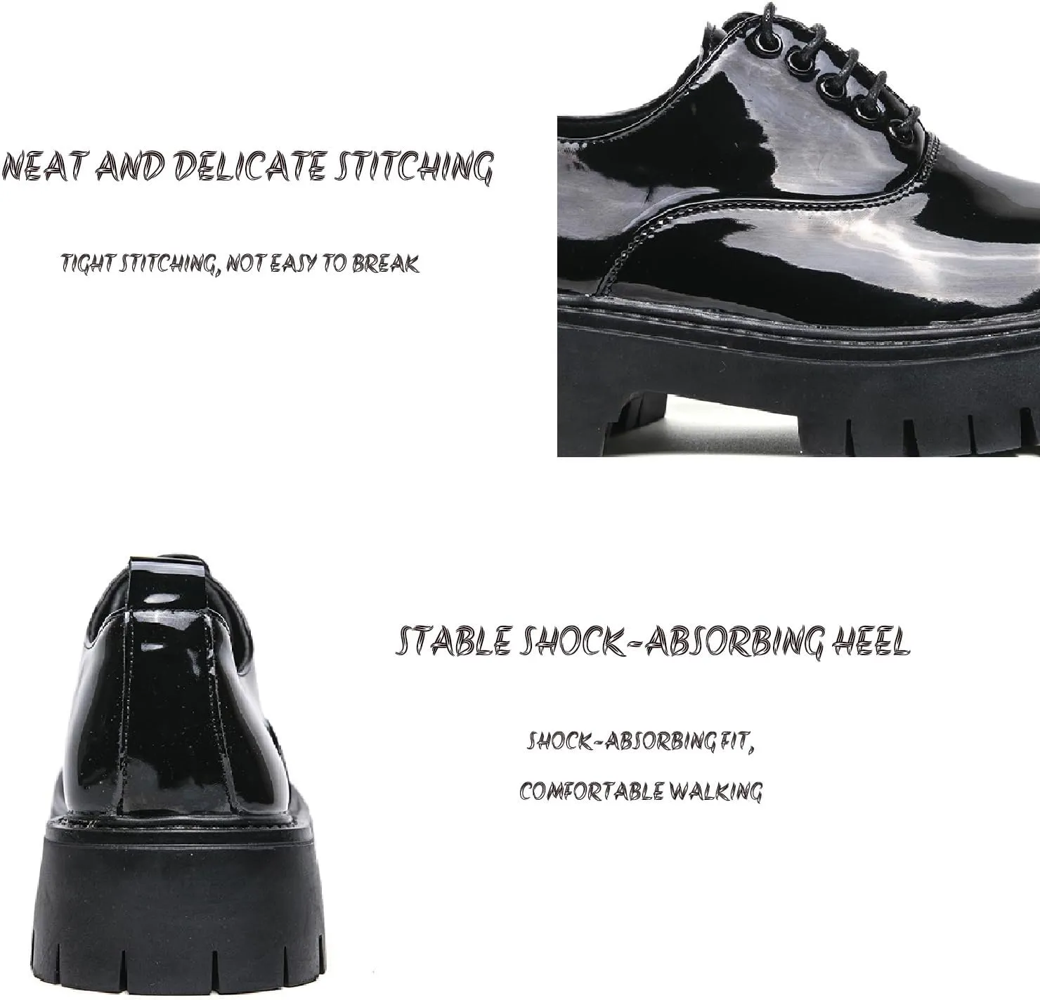 Mens Platform Lace Up Chunky Heel Oxfords Round Toe Slip On Non-Slip Waterproof Lug Sole Business Dress Loafers Derbys Classic Work Office Wedding Formal Shoes