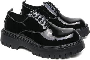 Mens Platform Lace Up Chunky Heel Oxfords Round Toe Slip On Non-Slip Waterproof Lug Sole Business Dress Loafers Derbys Classic Work Office Wedding Formal Shoes
