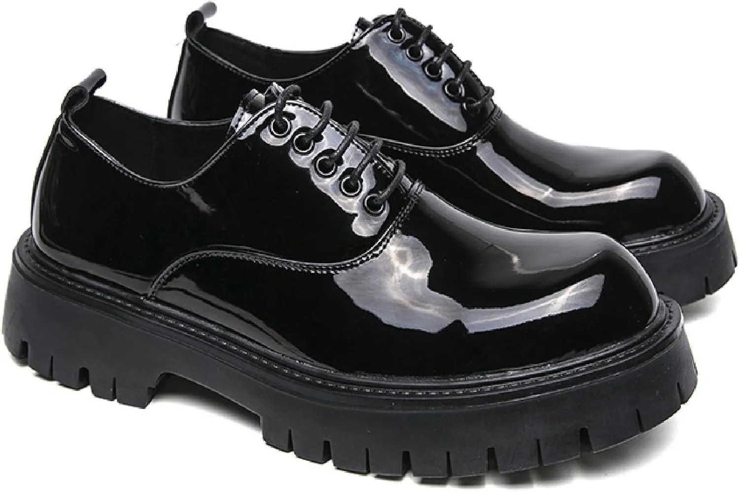 Mens Platform Lace Up Chunky Heel Oxfords Round Toe Slip On Non-Slip Waterproof Lug Sole Business Dress Loafers Derbys Classic Work Office Wedding Formal Shoes