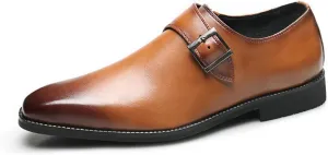 Men's Polishing Leather Low Heel Business Dress Shoes Fashion Pointed Toe Monk Strap Buckle Slip-On Oxford Dress Loafers Modern Wedding Office Work Tuxedo Derby Shoes