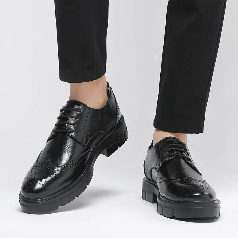 Men's Polishing Leather Low Heel Business Dress Shoes Thick-Soled Shoes Oxford Dress Loafers Wedding Office Work Tuxedo Derby Shoes(10.5)