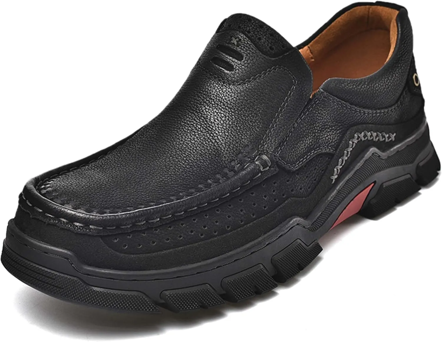 Men's Premium Casual Sneakers, Side Perforated Design, Leather Walking Sneakers, Driving Shoes, Outdoor Sneakers, Comfortable, Soft, Breathable, Non-Slip