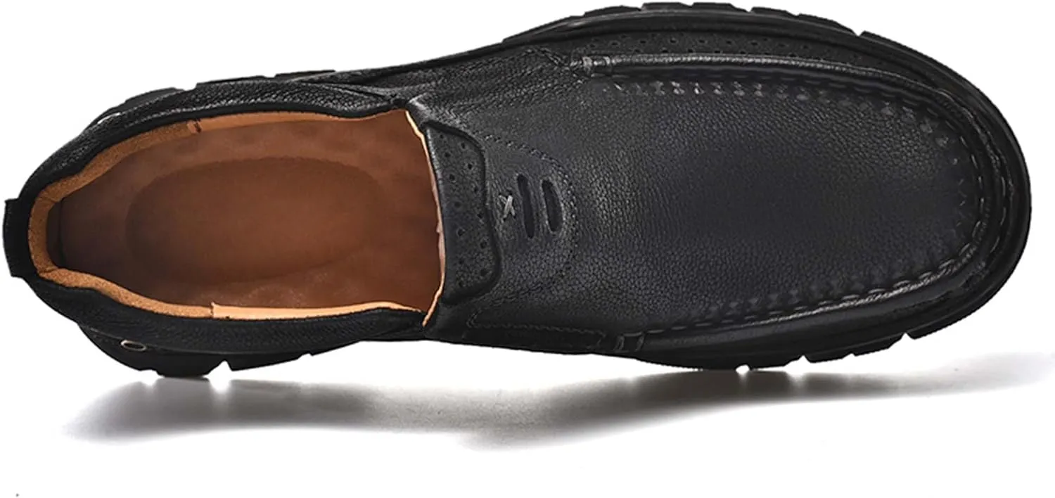Men's Premium Casual Sneakers, Side Perforated Design, Leather Walking Sneakers, Driving Shoes, Outdoor Sneakers, Comfortable, Soft, Breathable, Non-Slip