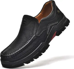 Men's Premium Casual Sneakers, Side Perforated Design, Leather Walking Sneakers, Driving Shoes, Outdoor Sneakers, Comfortable, Soft, Breathable, Non-Slip